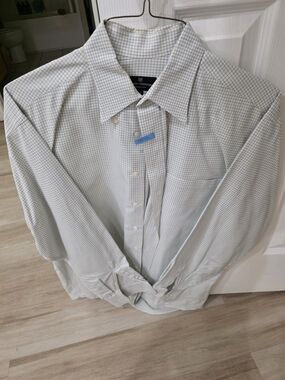 Hickey Freeman Men's Pale Blue and White Check Dress Shirt